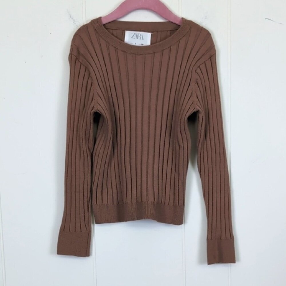 Zara Brown Long Sleeve Ribbed Tee